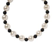 Black & pearl beaded ribbon necklace